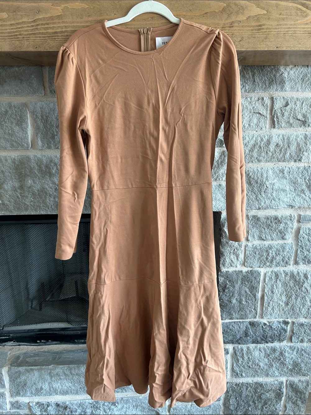 JessaKae Camel Long Sleeve Crewneck Midi Dress